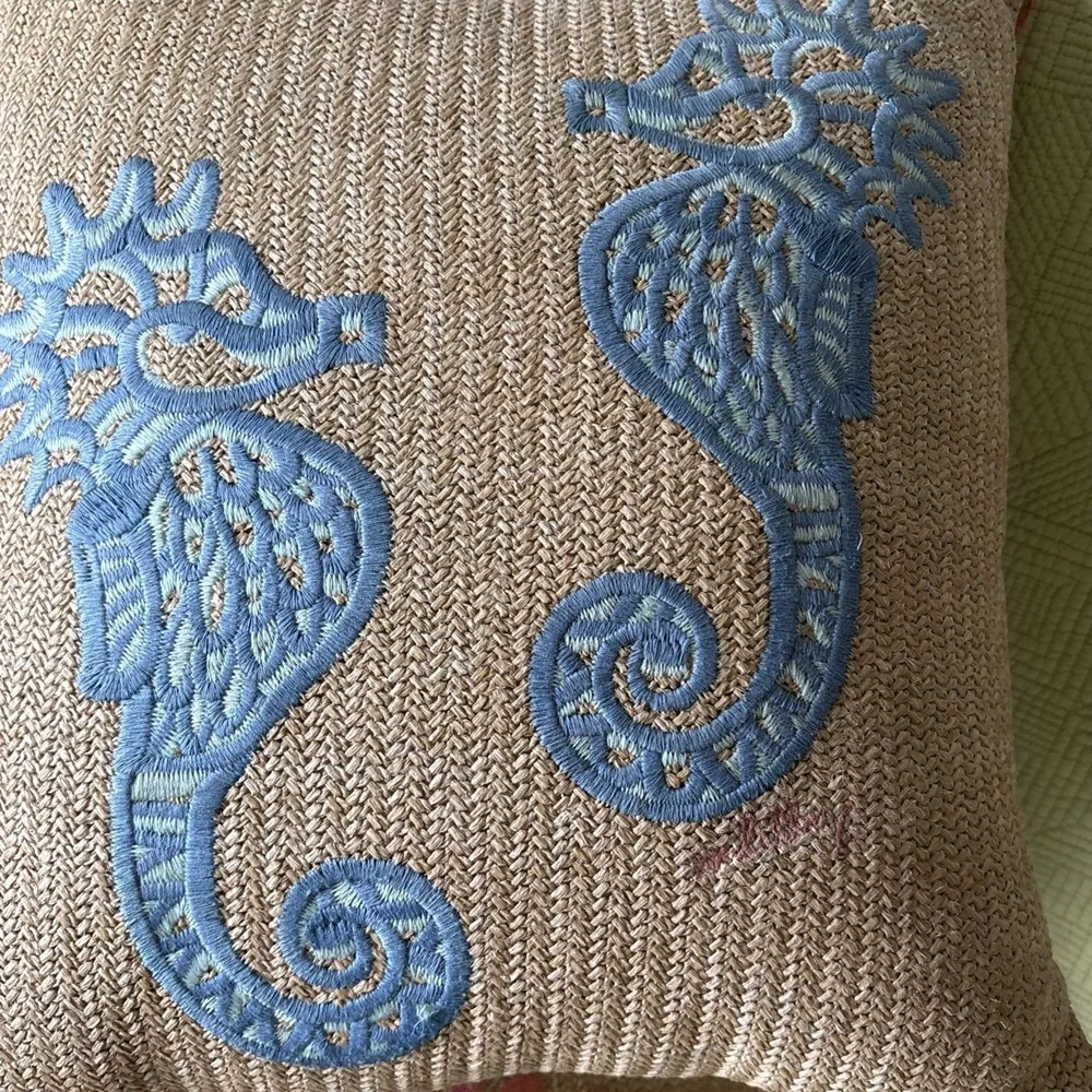 Lilly Pulitzer Pottery Barn Throw Pillows Seahorse Coral Tassel Set of 2 Outdoor